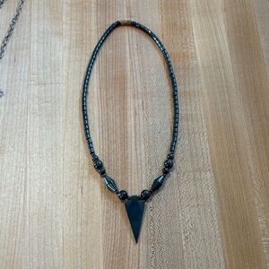 Black Beaded Triangle Pendant Necklace - Women Jewelry